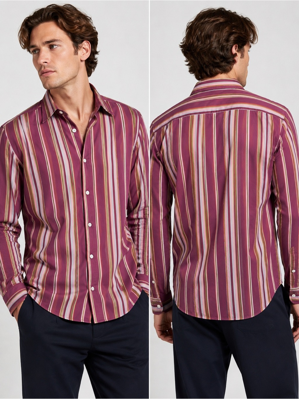 Theory Men’s Pink Multicolor Striped Button Front Shirt Size Large 100% Cotton